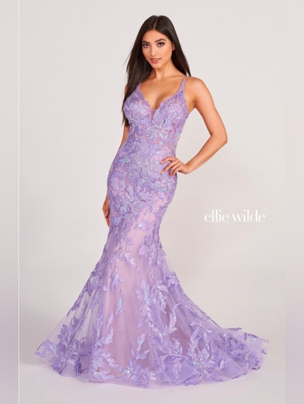 Ellie Wilde New Lavender Sequin Lace Corset Gown Maxi Dress Size 00
